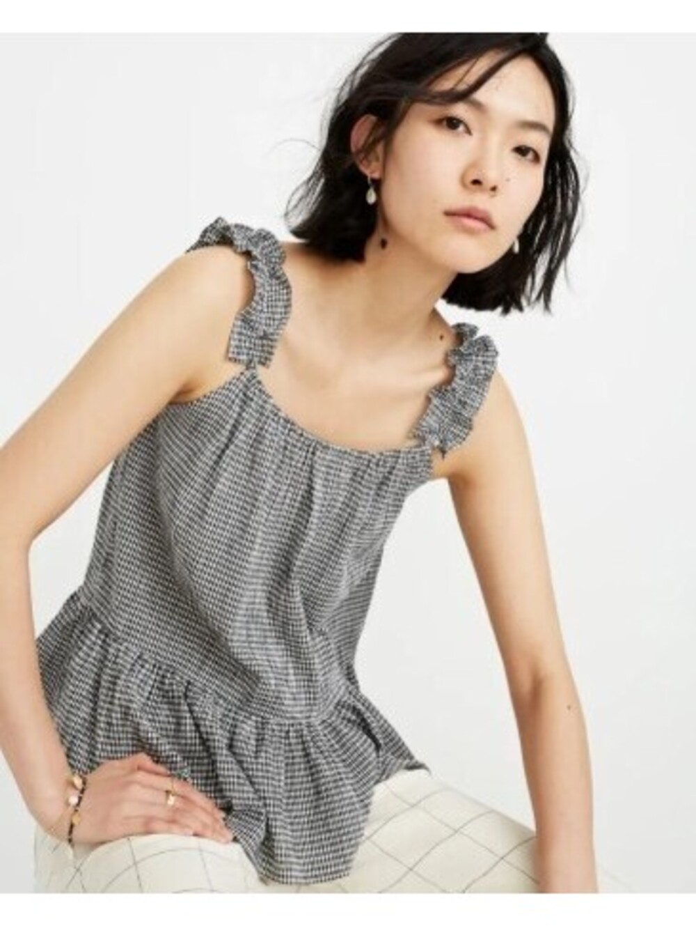 Madewell Ruffle-Strap Cami Top in Gingham -  Women's 12 NWOT